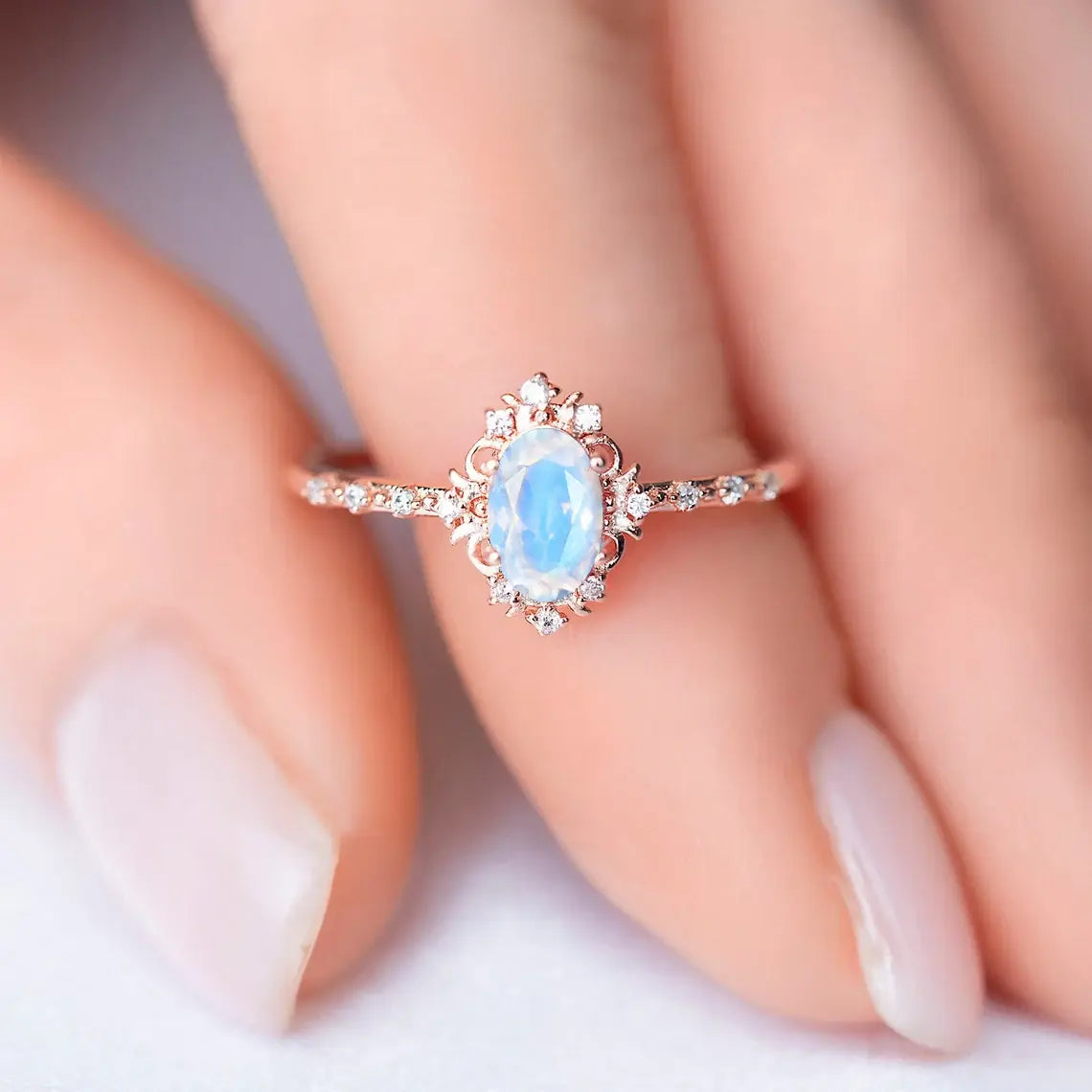 Vintage Moonstone ring on a woman's finger
