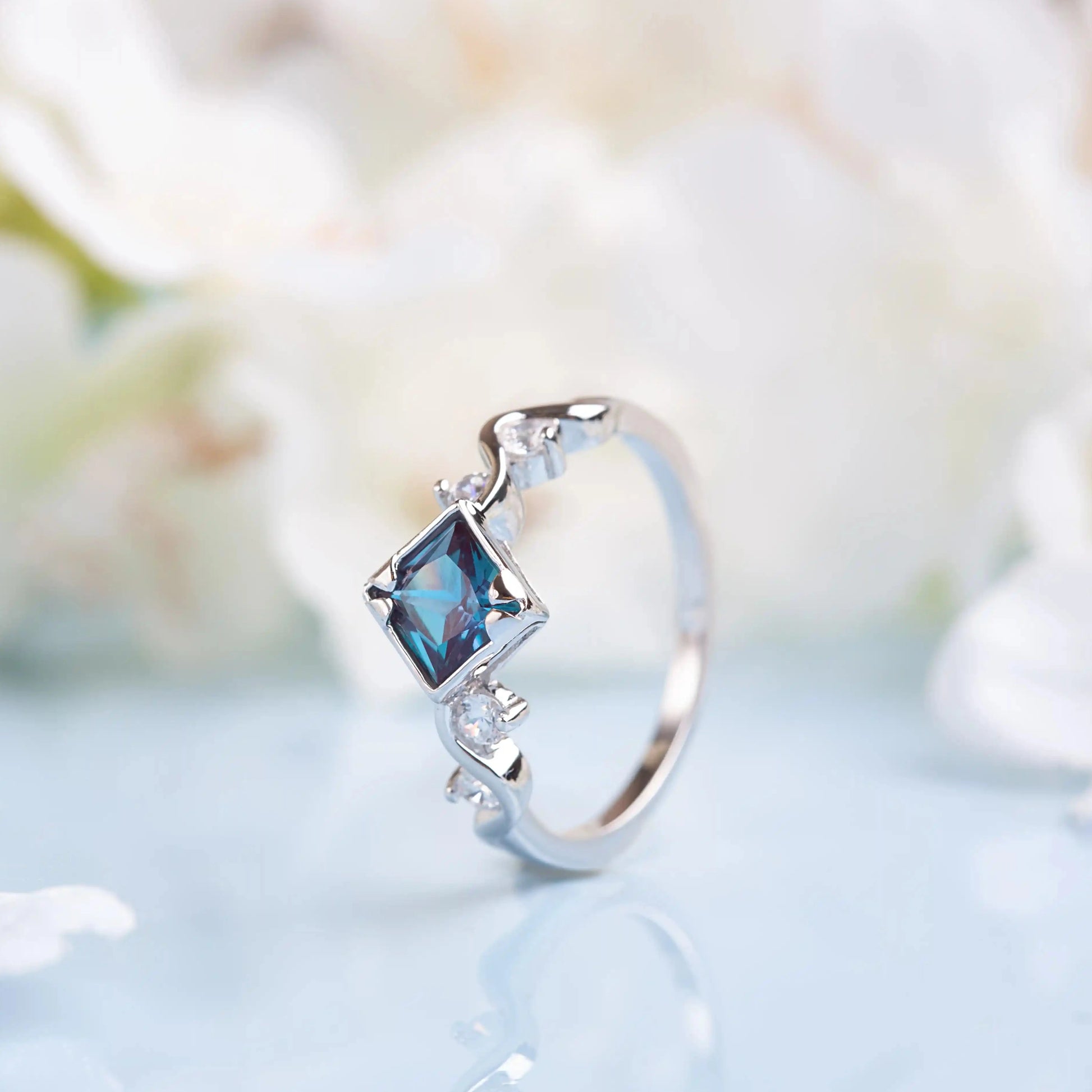 Princess Cut Alexandrite with a white gold