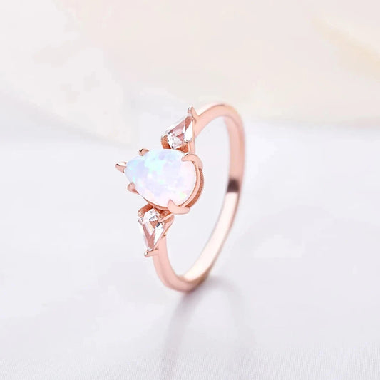Ring for women with Opal and White Zircon gemstone