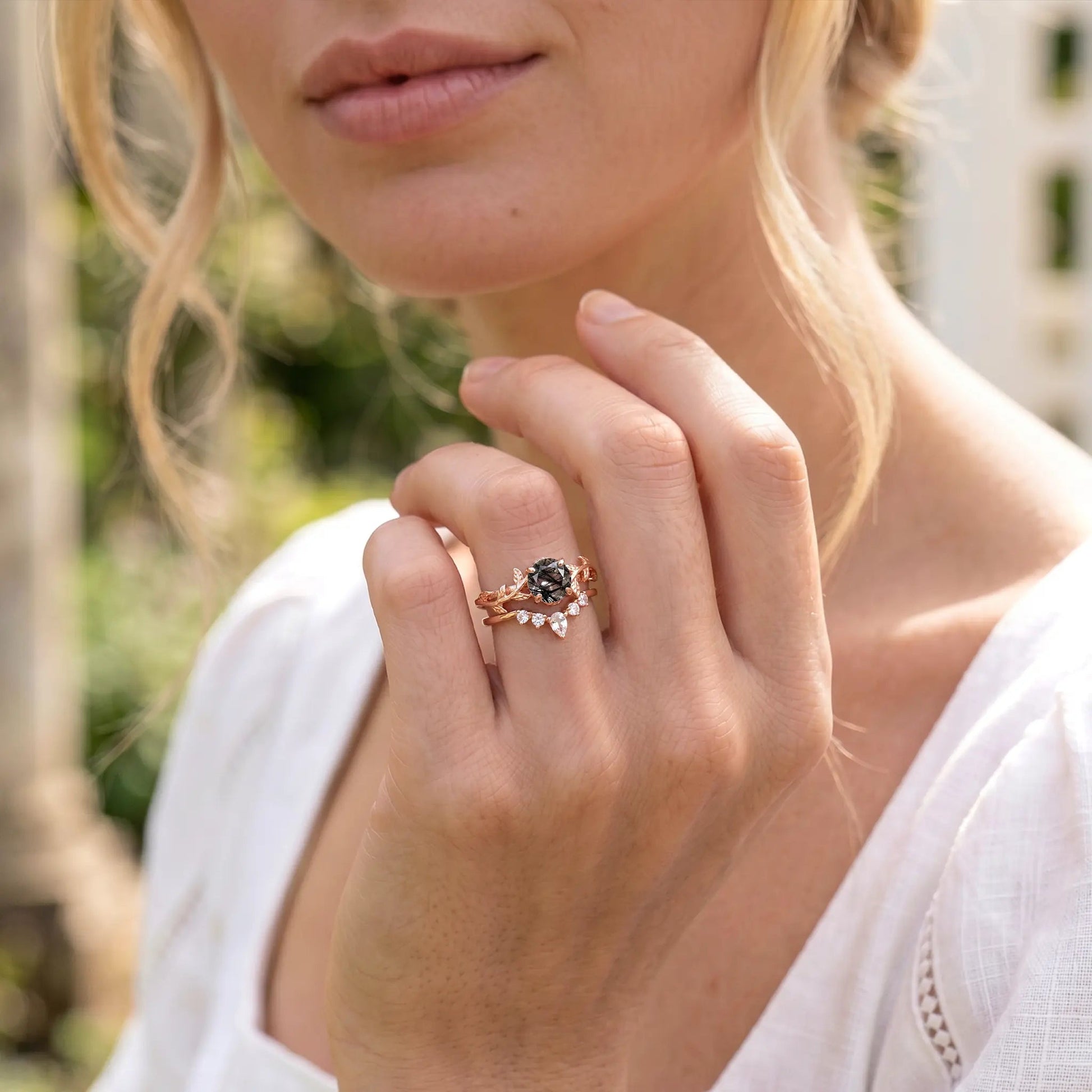 ORCHID SET — Black Quartz & Topaz   Rings Starry Cradles
