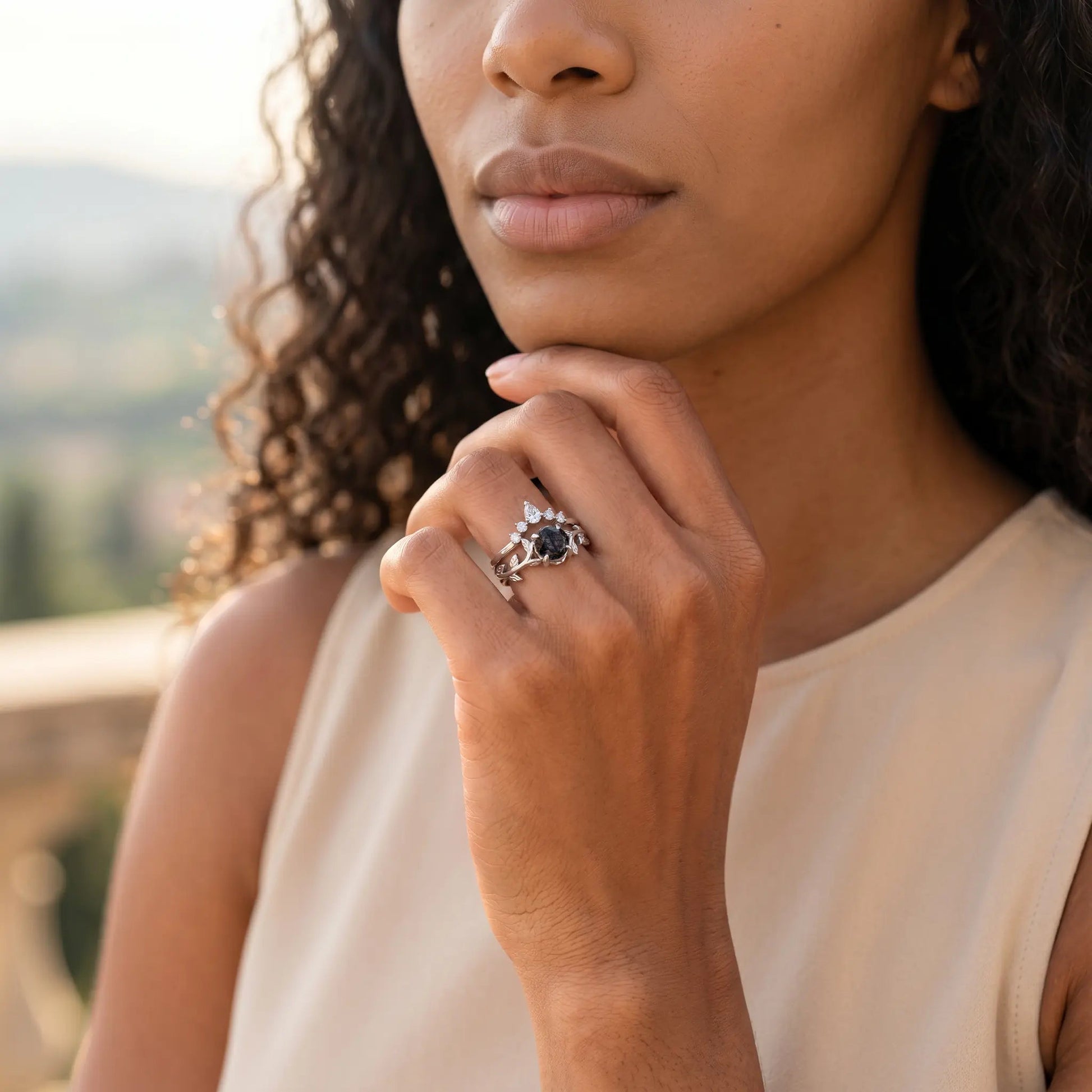 ORCHID SET — Black Quartz & Topaz   Rings Starry Cradles