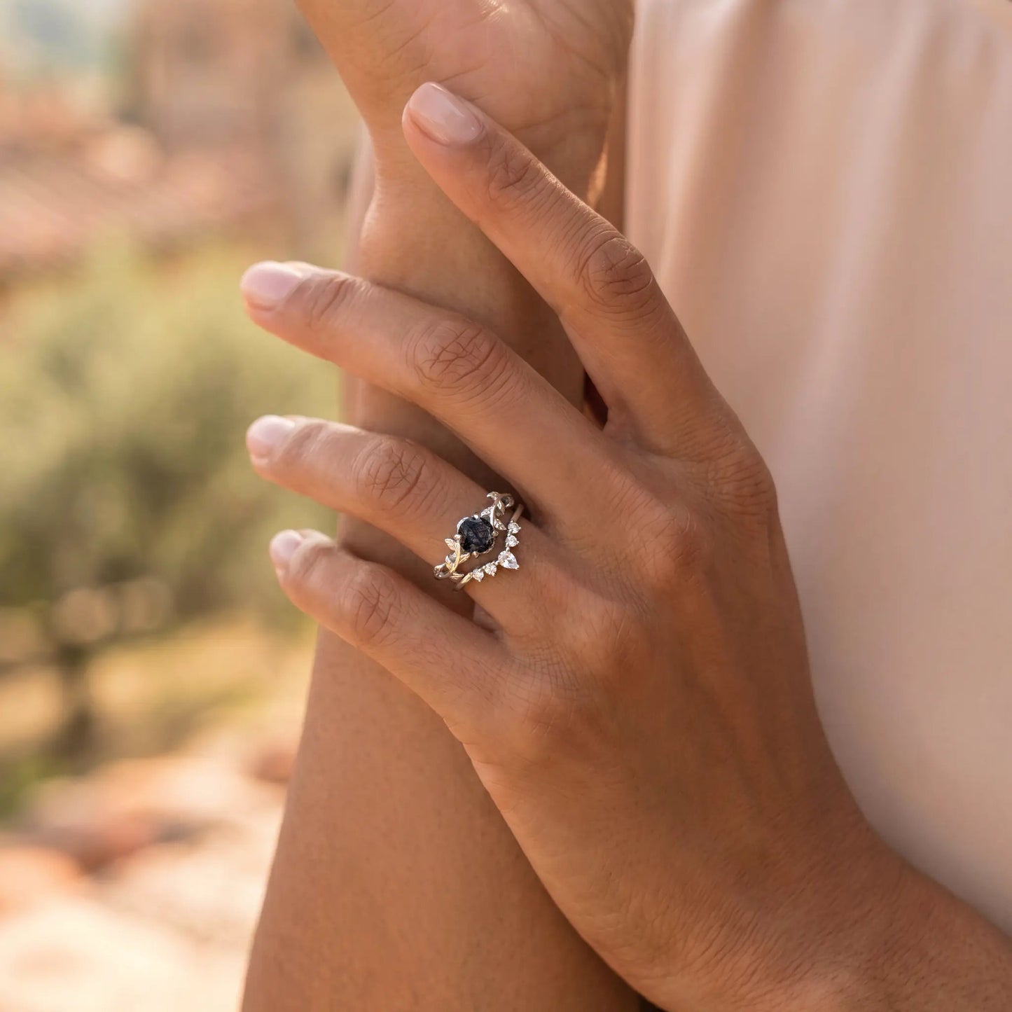 ORCHID SET — Black Quartz & Topaz   Rings Starry Cradles