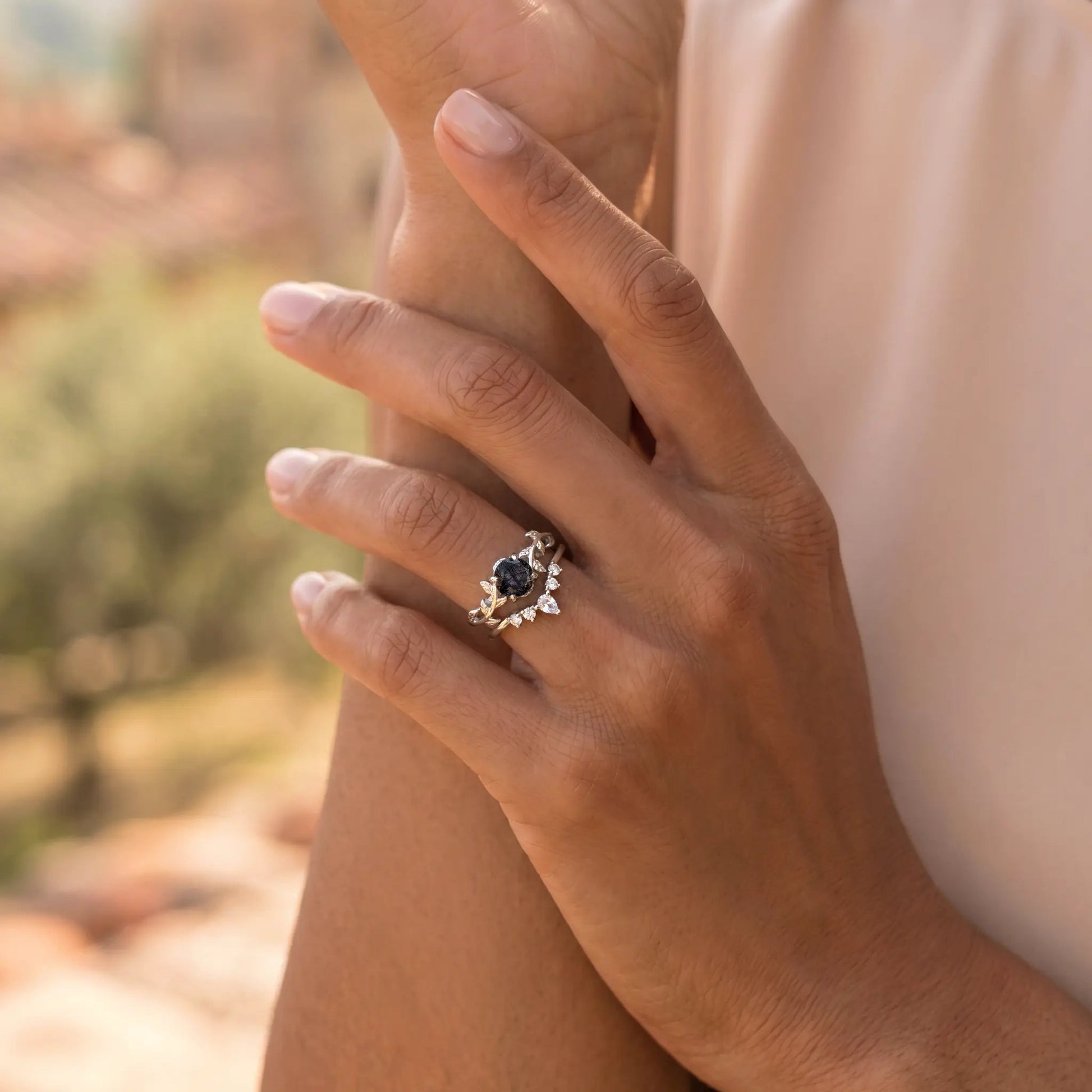 ORCHID SET — Black Quartz & Topaz   Rings Starry Cradles