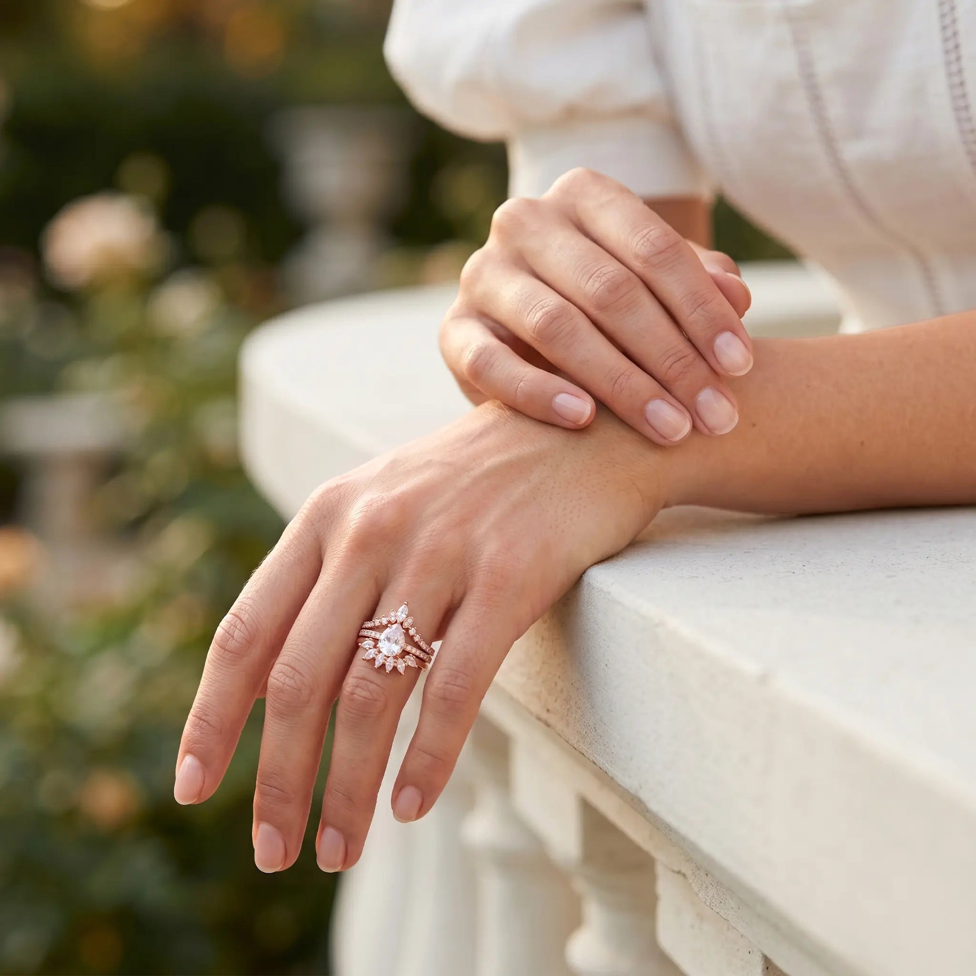 White topaz ring set (Cassiopea) - Starry Cradles