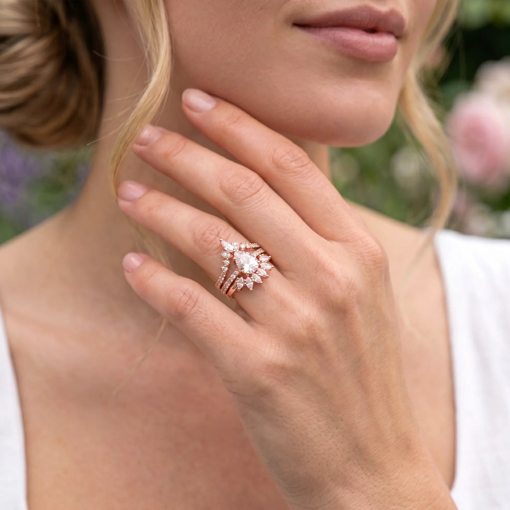 White topaz ring set (Cassiopea) - Starry Cradles
