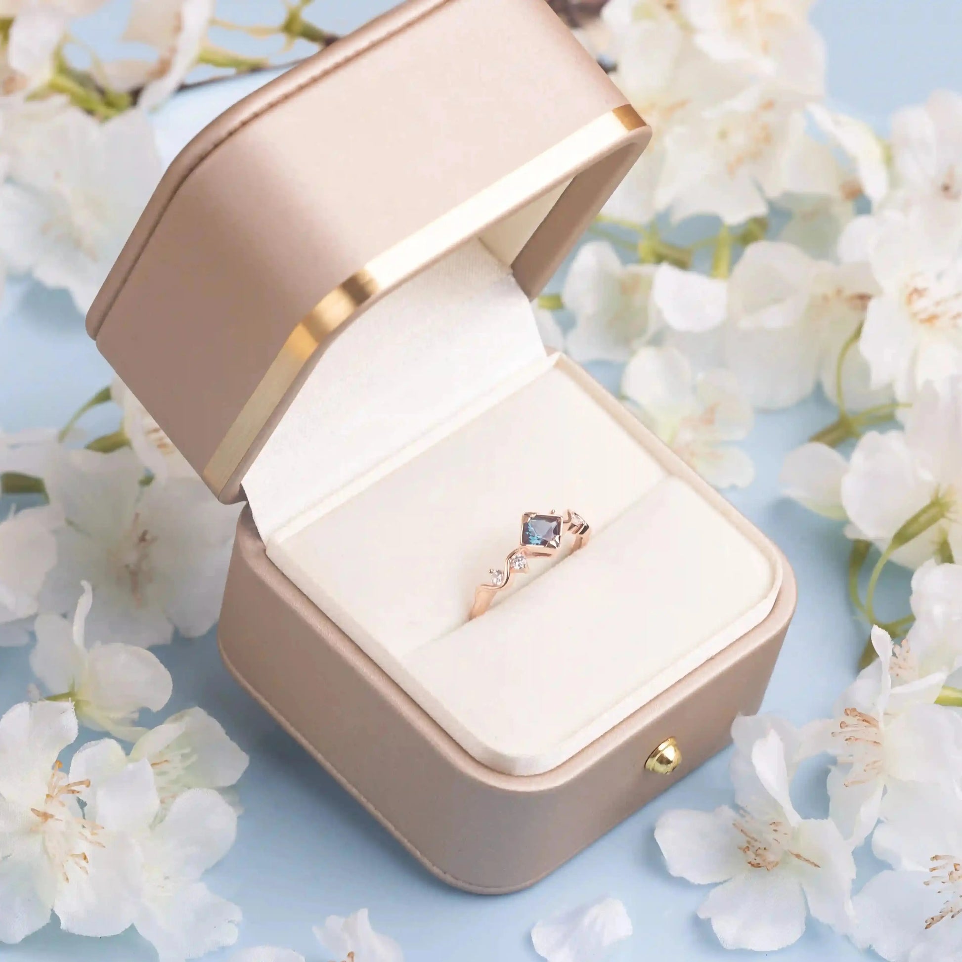 Princess Cut Alexandrite in a gold box