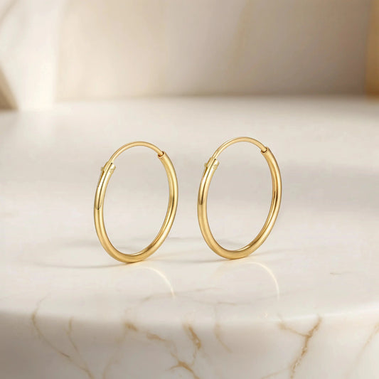 Round Hoop earrings  18K-Yellow-Gold-28mm Earrings Starry Cradles 50.00