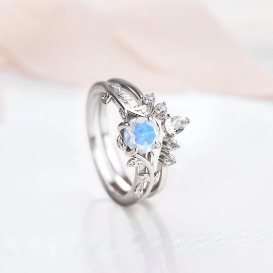 Twig Moonstone & Topaz ring set