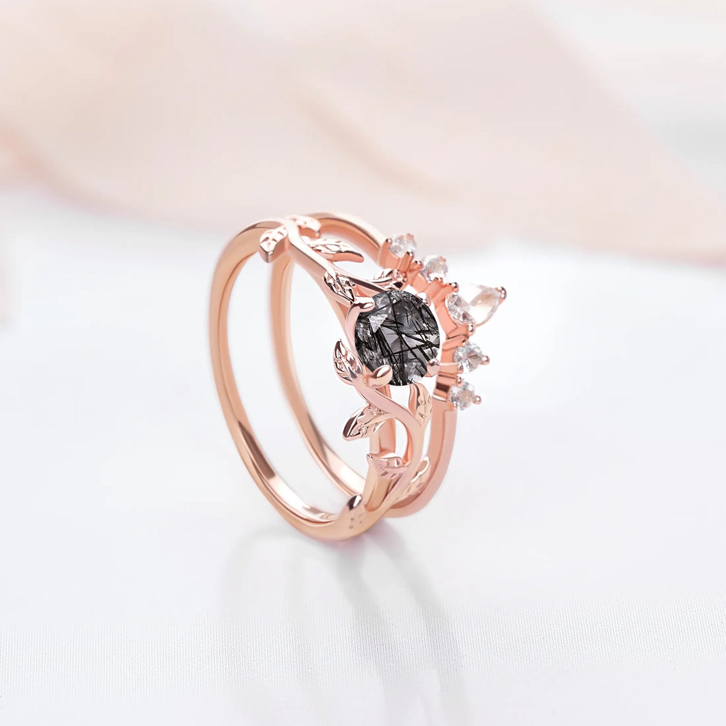 Twigs ring set with Black Quartz and Topaz
