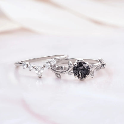 Twigs ring set with Black Quartz and Topaz