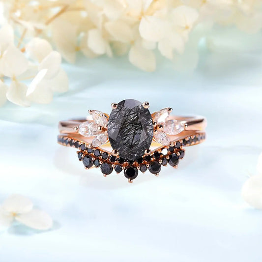 Unique Black Bridal Ring Set (Orion)   Rings Starry Cradles
