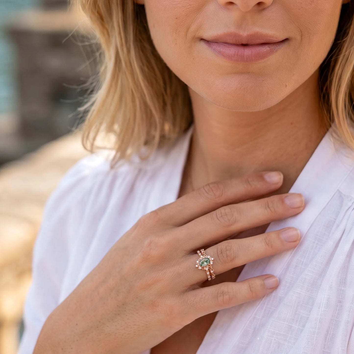 VIRELLE SET — Moss Agate & Moissanite   Rings Starry Cradles