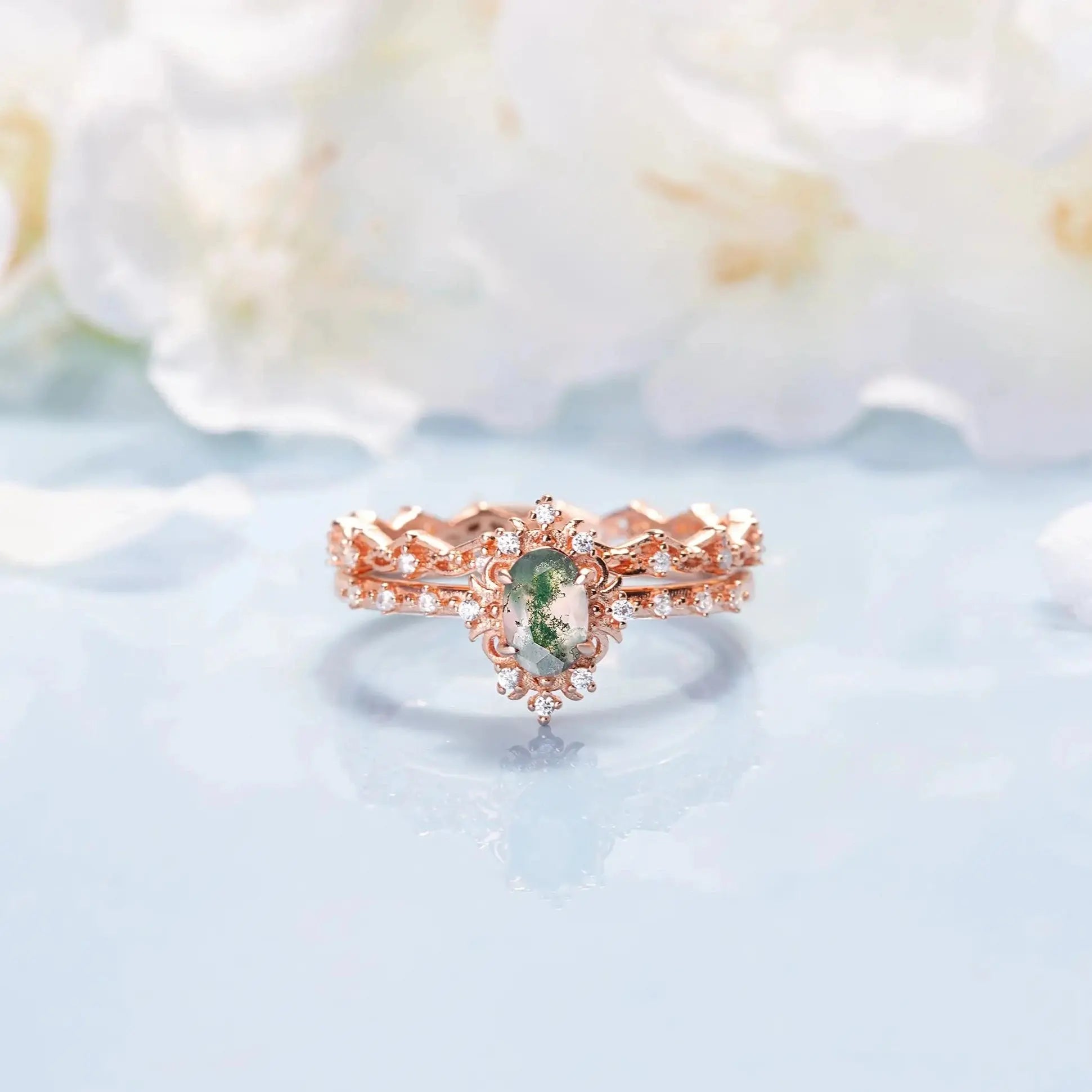 Vintage Moss Agate ring set