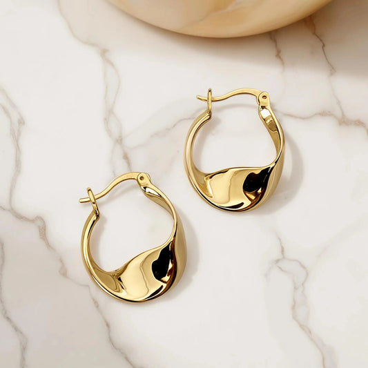 Wavy hoop earrings  18K-Yellow-Gold Earrings Starry Cradles 67.00