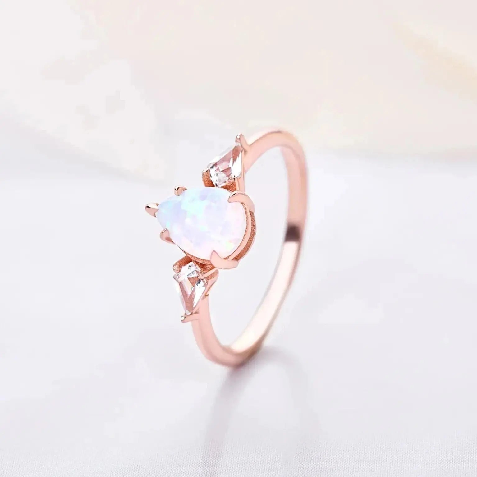 Ring for women with Opal and White Zircon gemstone