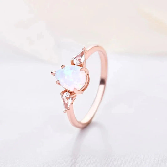 Ring for women with Opal and White Zircon gemstone
