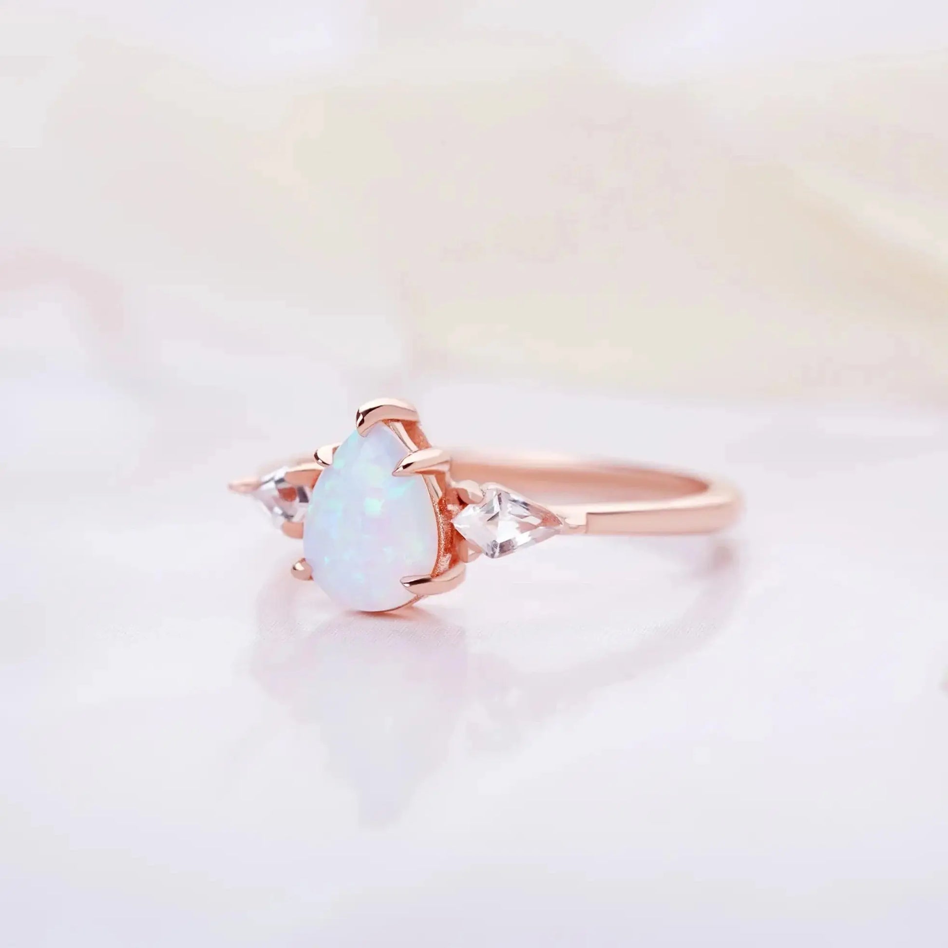 Ring for women with Opal and White Zircon gemstone