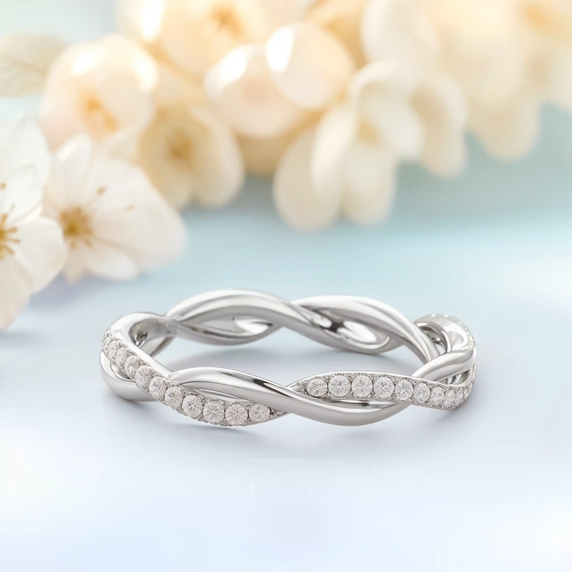White Zircon ring made from silver plated with white gold