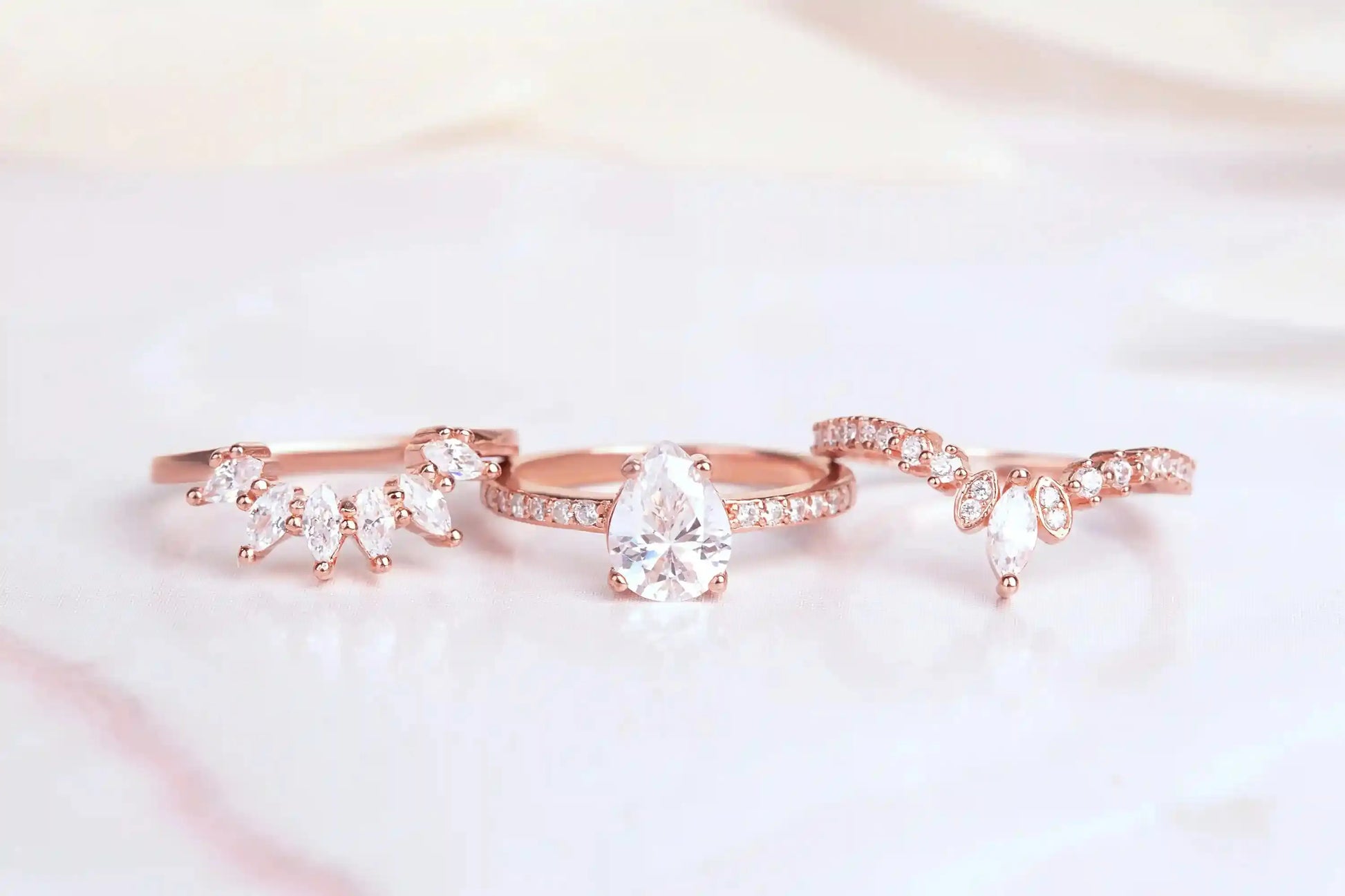 Yellow Gold Ring set for a women with white topaz gemstones