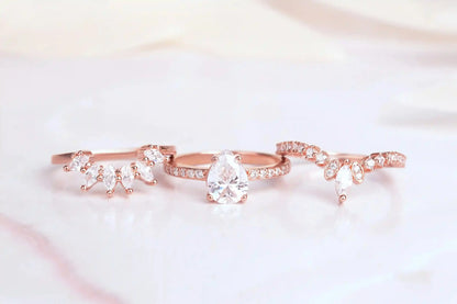 Yellow Gold Ring set for a women with white topaz gemstones
