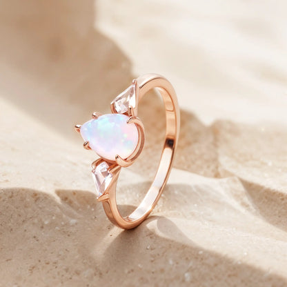 Ring for women with Opal and White Zircon gemstone