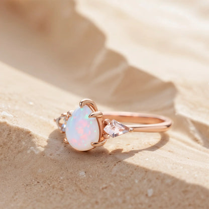 Ring for women with Opal and White Zircon gemstone