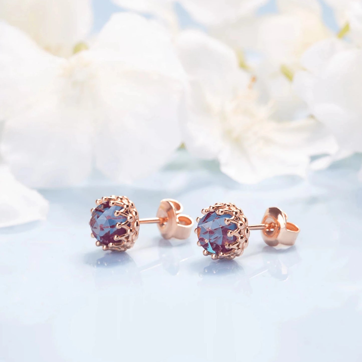 Alexandrite Crown Studs in color rose gold