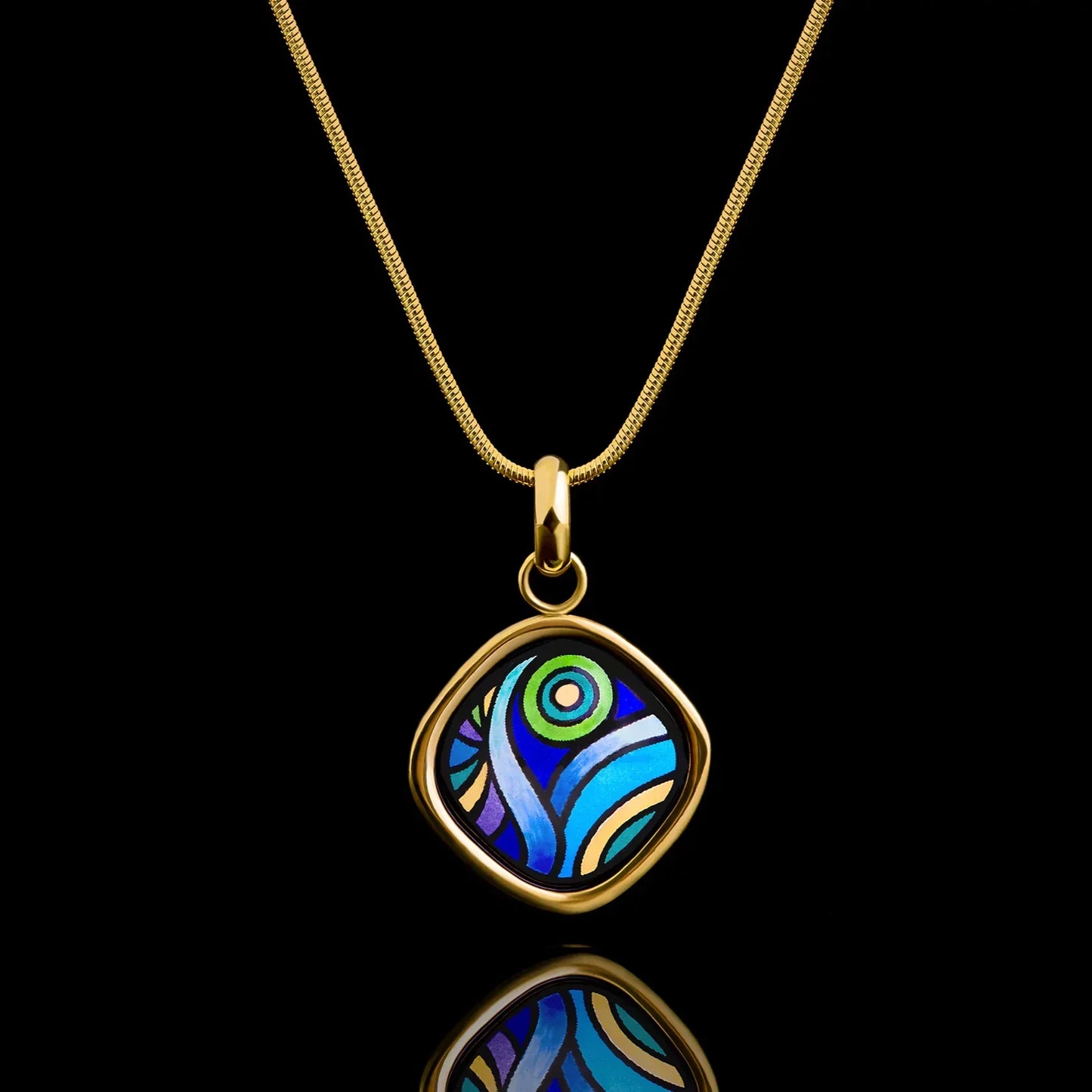 Artisan Starry Night pendant with chain inspired by Van Gogh’s masterpiece, crafted with enamel for art and luxury jewelry enthusiasts.