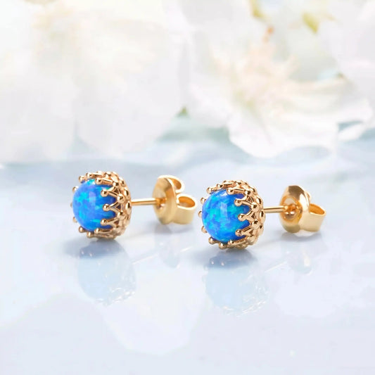 Blue Opal Crown Studs   Earrings Starry Cradles