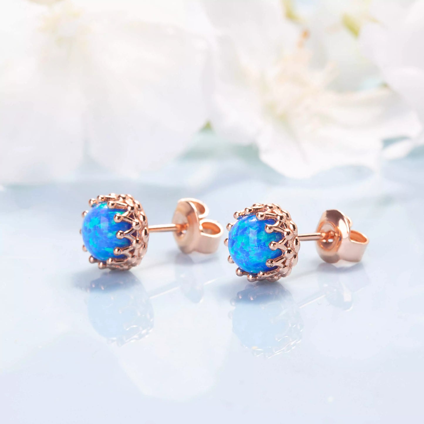 Blue opal crown studs
