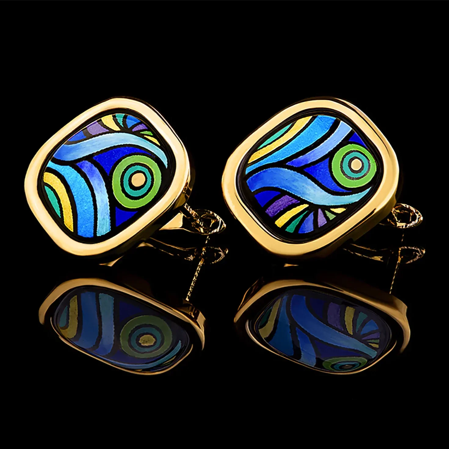 Luxury enamel earrings inspired by Van Gogh's Starry Night, perfect for art lovers seeking unique and elegant jewelry.