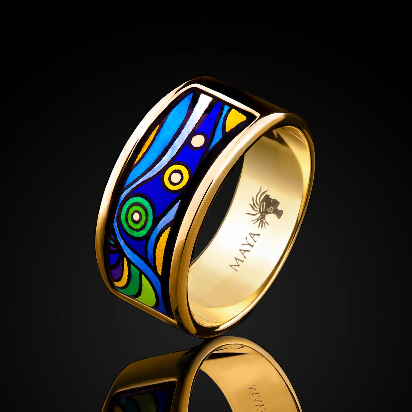 Elegant Starry Night Ring inspired by Van Gogh’s masterpiece, crafted with enamel for art lovers seeking unique luxury jewelry.
