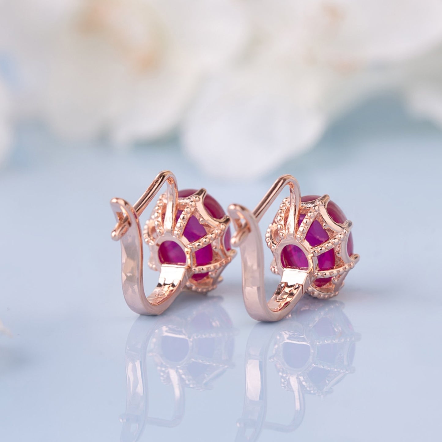 Two Red Ruby vintage earrings from the behind