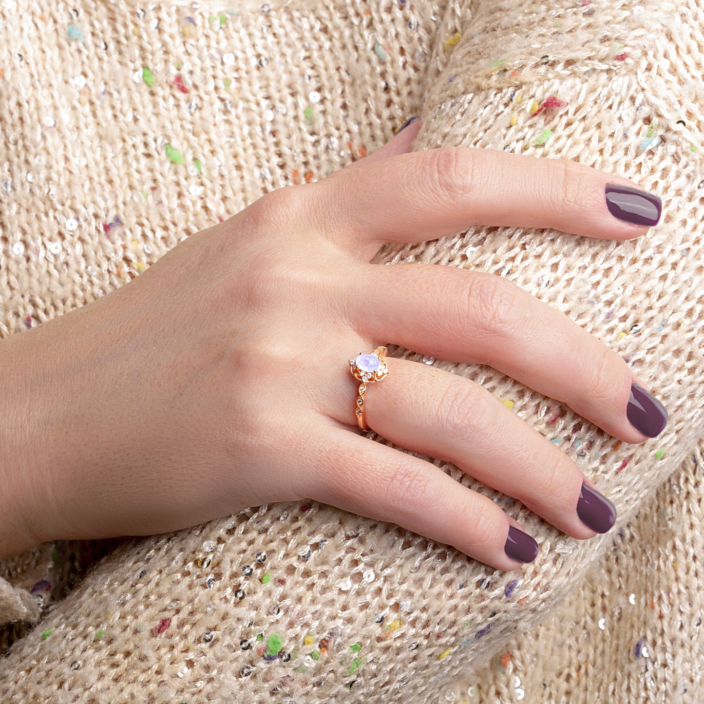 Moonstone & White Zircon ring 