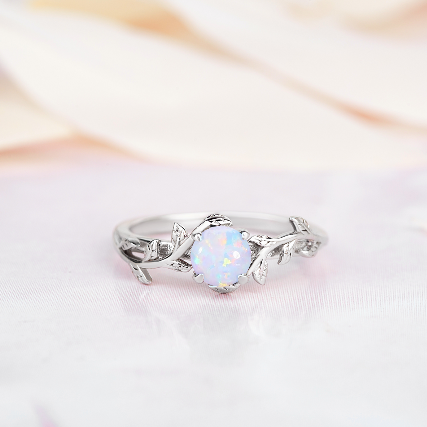 Silver Ring for women. Ring in a form of twig with opal gemstone. Ring is gold plated
