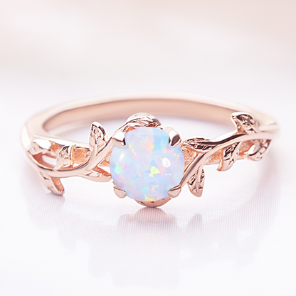 Silver Ring for women. Ring in a form of twig with opal gemstone. Ring is gold plated