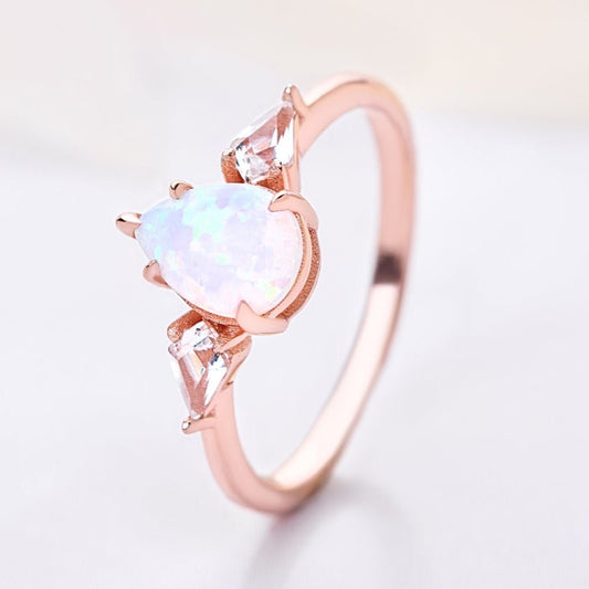 Silver Ring for women with Opal and White Zircon gemstone 